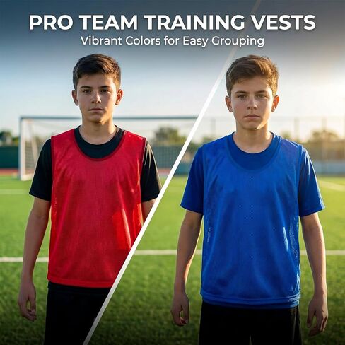 RAINFLOW Youth Soccer Pinnies - Set of 12 Pennies for Sports Youth Practice Jersey Scrimmage Vests Football Basketball Mesh Training Vest Set, Kids Team Jerseys 6 Blue 6 Red for School Practice in Saudi Arabia