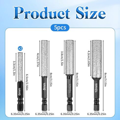 Diamond Drill Bits for Ceramic 5 Pcs Sanding Drill Bit 2-in-1 Shank with Cooling Waxes Versatile Glass Drills Bit for Glass, Porcelain, Marble, Granite, Tile (1/4" 5/16" 3/8" 1/2" in Saudi Arabia