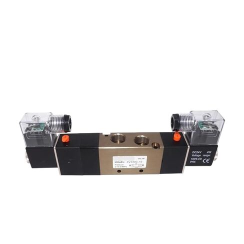 4V330 C.E.P-10 5/3 صمام هواء هوائي ذو ملف لولبي مزدوج، منفذ BSPT 3/8 بوصة، جهد متعدد لـ DC12V/24V AC110V/220V/380V(4V330E-10 DC24V، 6 مم) in Kuwait