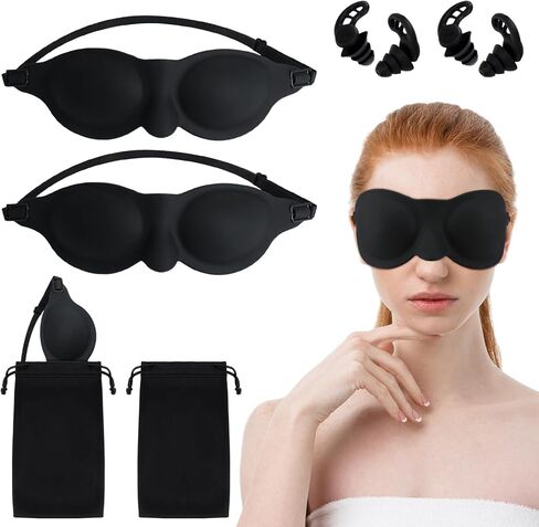 AceOrbit 6 Pcs Black Moisture Chamber Glasses for Dry Eyes Silicone Sleep Goggles Reusable Silicone Earplugs with Storage Bags for Sleeping Noise Reduction Deep Focus Travel in Saudi Arabia