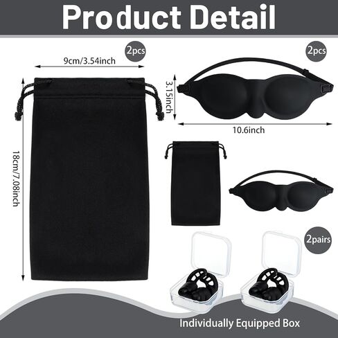 AceOrbit 6 Pcs Black Moisture Chamber Glasses for Dry Eyes Silicone Sleep Goggles Reusable Silicone Earplugs with Storage Bags for Sleeping Noise Reduction Deep Focus Travel in Saudi Arabia