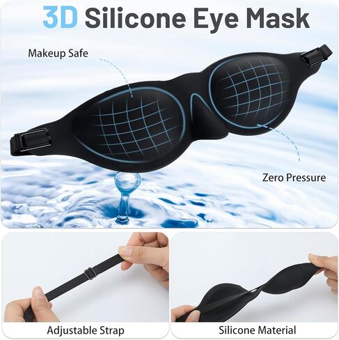 AceOrbit 6 Pcs Black Moisture Chamber Glasses for Dry Eyes Silicone Sleep Goggles Reusable Silicone Earplugs with Storage Bags for Sleeping Noise Reduction Deep Focus Travel in Saudi Arabia