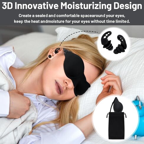 AceOrbit 6 Pcs Black Moisture Chamber Glasses for Dry Eyes Silicone Sleep Goggles Reusable Silicone Earplugs with Storage Bags for Sleeping Noise Reduction Deep Focus Travel in Saudi Arabia