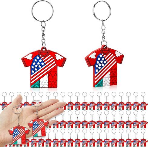 Nosiny 60 Pcs Soccer Jersey Silicone Keychain Soccer Fan Souvenir Gifts Bulk Sport Fan Keychain for Sport Tournaments and Events, United States, Canada and Mexico Design in Saudi Arabia