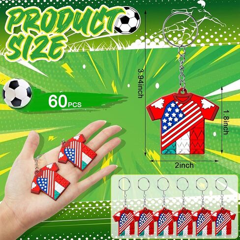 Nosiny 60 Pcs Soccer Jersey Silicone Keychain Soccer Fan Souvenir Gifts Bulk Sport Fan Keychain for Sport Tournaments and Events, United States, Canada and Mexico Design in Saudi Arabia