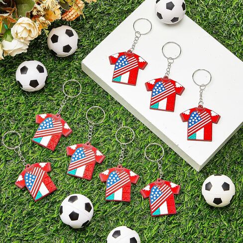 Nosiny 60 Pcs Soccer Jersey Silicone Keychain Soccer Fan Souvenir Gifts Bulk Sport Fan Keychain for Sport Tournaments and Events, United States, Canada and Mexico Design in Saudi Arabia