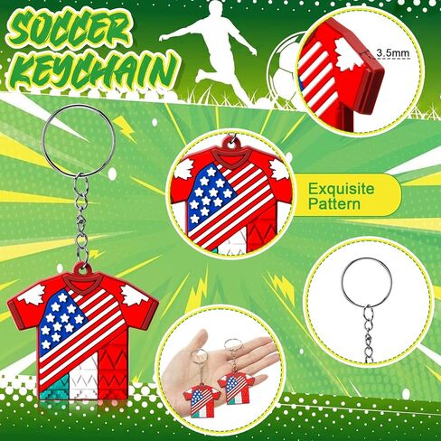 Nosiny 60 Pcs Soccer Jersey Silicone Keychain Soccer Fan Souvenir Gifts Bulk Sport Fan Keychain for Sport Tournaments and Events, United States, Canada and Mexico Design in Saudi Arabia