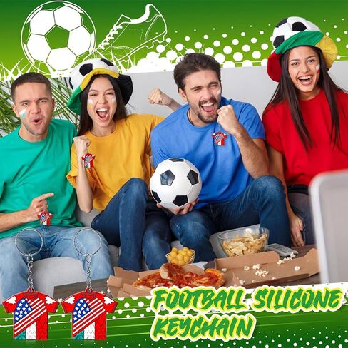 Nosiny 60 Pcs Soccer Jersey Silicone Keychain Soccer Fan Souvenir Gifts Bulk Sport Fan Keychain for Sport Tournaments and Events, United States, Canada and Mexico Design in Saudi Arabia