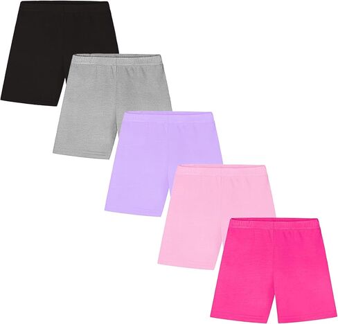 Girls Dance Shorts 5-Pack Set, Mixed Colors, Breathable Ultra-Soft Fabric Bike Shorts in Saudi Arabia