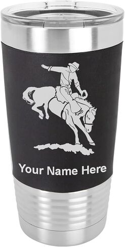 LaserGram 20oz Vacuum Insulated Tumbler Mug, Bronco Rider, Personalized Engraving Included (Silicone Grip, Black) in Saudi Arabia