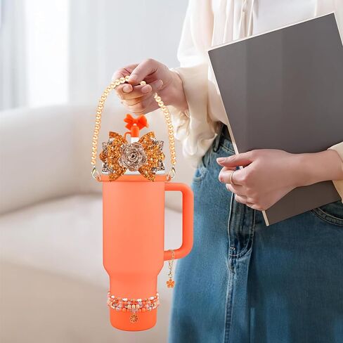 10PCS Accessories for Stanley Cup 40oz&30oz Tumbler Accessories Including Bow Straw Topper Cover Stanley Boot Pearl Water Bottle Handle Strap Bracelet Y2K Bow Flower Charms Pedant in Saudi Arabia