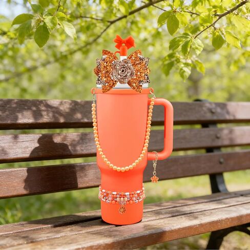 10PCS Accessories for Stanley Cup 40oz&30oz Tumbler Accessories Including Bow Straw Topper Cover Stanley Boot Pearl Water Bottle Handle Strap Bracelet Y2K Bow Flower Charms Pedant in Saudi Arabia