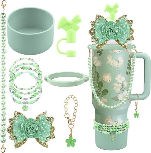 10PCS Accessories for Stanley Cup 40oz&30oz Tumbler Accessories Including Bow Straw Topper Cover Stanley Boot Pearl Water Bottle Handle Strap Bracelet Y2K Bow Flower Charms Pedant in Saudi Arabia