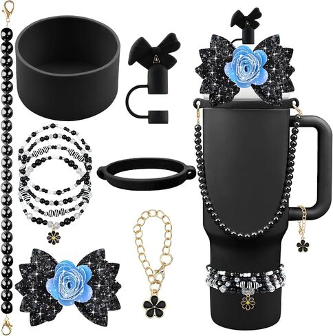 10PCS Accessories for Stanley Cup 40oz&30oz Tumbler Accessories Including Bow Straw Topper Cover Stanley Boot Pearl Water Bottle Handle Strap Bracelet Y2K Bow Flower Charms Pedant in Saudi Arabia