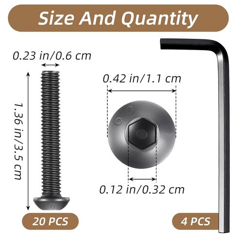 Sibba Flat Head Hex Socket Cap Screws Bolts M6 x 35mm 20Pcs Carbon Steel Furniture Assembly Bolts Full Thread Black Oxide Finish with 4 Hex Spanners for DIY Projects Machine Screws Hardware Fasteners in Saudi Arabia