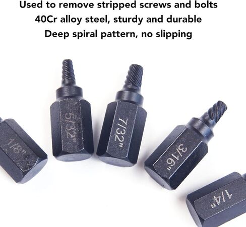 25 Pieces Screw Extractors Hex Shank Imperial Screw Remover Tool for Broken Stripped Screws Bolts (Black) in Saudi Arabia