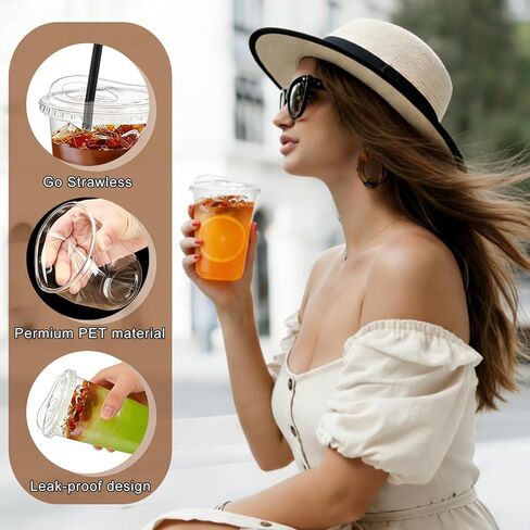 100 Set 16oz Clear Plastic Cups with Sip Lids and Straws,Disposable iced coffee cups with lids for Cold Drinks,Smoothies, Juices,Round Bottom To Go Coffee Cups for Party,Picnic (16, ounces) in Kuwait