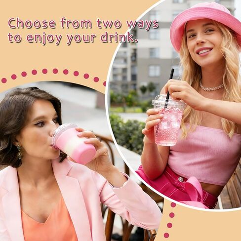 100 Set 16oz Clear Plastic Cups with Sip Lids and Straws,Disposable iced coffee cups with lids for Cold Drinks,Smoothies, Juices,Round Bottom To Go Coffee Cups for Party,Picnic (16, ounces) in Kuwait