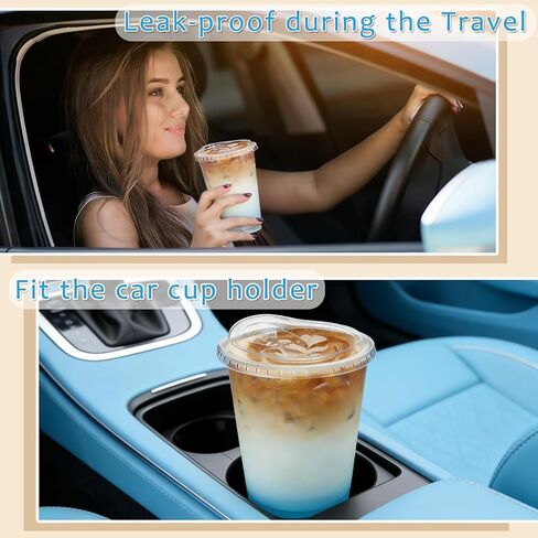 100 Set 16oz Clear Plastic Cups with Sip Lids and Straws,Disposable iced coffee cups with lids for Cold Drinks,Smoothies, Juices,Round Bottom To Go Coffee Cups for Party,Picnic (16, ounces) in Kuwait