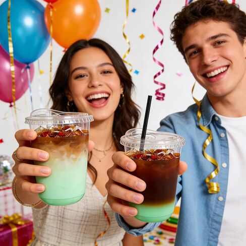 100 Set 16oz Clear Plastic Cups with Sip Lids and Straws,Disposable iced coffee cups with lids for Cold Drinks,Smoothies, Juices,Round Bottom To Go Coffee Cups for Party,Picnic (16, ounces) in Kuwait