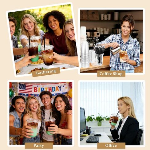 100 Set 16oz Clear Plastic Cups with Sip Lids and Straws,Disposable iced coffee cups with lids for Cold Drinks,Smoothies, Juices,Round Bottom To Go Coffee Cups for Party,Picnic (16, ounces) in Kuwait