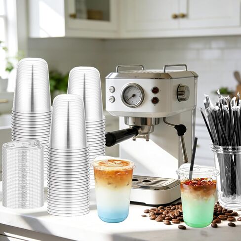 100 Set 16oz Clear Plastic Cups with Sip Lids and Straws,Disposable iced coffee cups with lids for Cold Drinks,Smoothies, Juices,Round Bottom To Go Coffee Cups for Party,Picnic (16, ounces) in Saudi Arabia