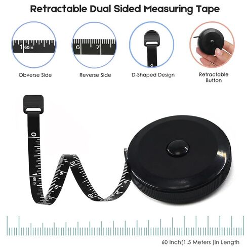 4 Pack Tape Measure Set, Soft Measuring Tape for Body Sewing Tailor Craft, Flexible Vinyl Fabric Ruler & Retractable Black Measuring Tape for Weight Loss, Crafting, Knitting & Home Measurements in Saudi Arabia