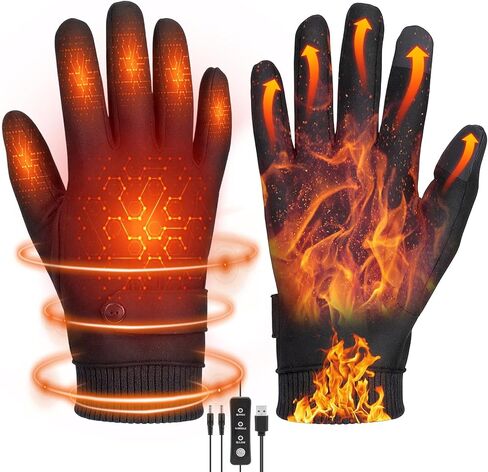 Anpress USB Heated Gloves for Men Women Full Finger Hand Warmers Heated Gloves Electric Heating Mittens Waterproof Windproof Thermal Warm Winter Gifts for Cycling Driving Skiing, 3 Levels Temperature in Saudi Arabia