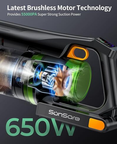 مكنسة كهربائية لاسلكية SunSare، 55KPa 650W 70 دقيقة مكنسة كهربائية للمنزل، مكنسة كهربائية على شكل حرف V مضادة للتشابك مع قرص معطر، كوب تفريغ الغبار المطور، مكنسة كهربائية لاسلكية لشعر الحيوانات الأليفة / السجاد / الأرضيات in Kuwait