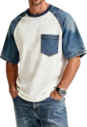 WANZZXCSL قميص دينيم رجالي راجلان نصف كم Crewneck تيز لربيع وصيف 2026 تي شيرت البيسبول غير رسمي مع جيوب in Kuwait