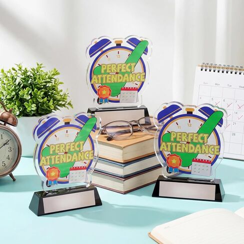 MTLEE 3 Pack Perfect Attendance Trophy, 5" Acrylic Perfect Attendance Award with DIY Stickers & Gold Writable Base for Classroom Recognition, End of Year School Ceremony, Student Achievement Gifts in Saudi Arabia