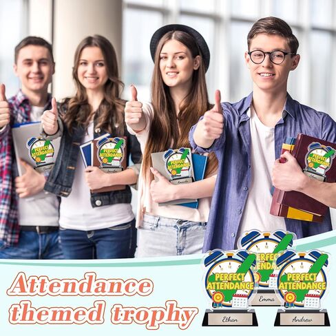 MTLEE 3 Pack Perfect Attendance Trophy, 5" Acrylic Perfect Attendance Award with DIY Stickers & Gold Writable Base for Classroom Recognition, End of Year School Ceremony, Student Achievement Gifts in Saudi Arabia
