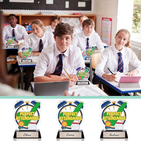 MTLEE 3 Pack Perfect Attendance Trophy, 5" Acrylic Perfect Attendance Award with DIY Stickers & Gold Writable Base for Classroom Recognition, End of Year School Ceremony, Student Achievement Gifts in Saudi Arabia