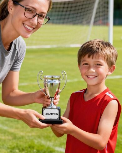 Silver Champion Trophy with Black Base, 8.3 Inch Metal Award Cup for Competitions, School Events, Office Games, Team Awards and Parties in Saudi Arabia