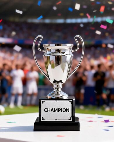 Silver Champion Trophy with Black Base, 8.3 Inch Metal Award Cup for Competitions, School Events, Office Games, Team Awards and Parties in Saudi Arabia