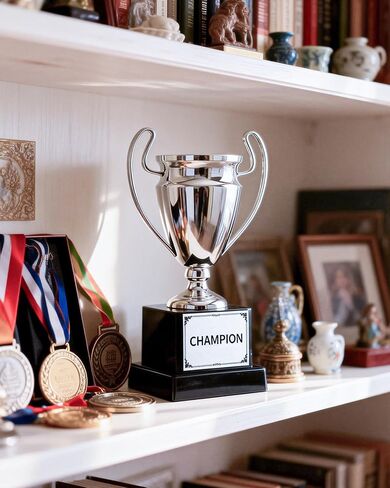 Silver Champion Trophy with Black Base, 8.3 Inch Metal Award Cup for Competitions, School Events, Office Games, Team Awards and Parties in Saudi Arabia