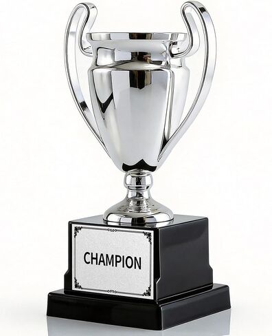 Silver Champion Trophy with Black Base, 8.3 Inch Metal Award Cup for Competitions, School Events, Office Games, Team Awards and Parties in Saudi Arabia