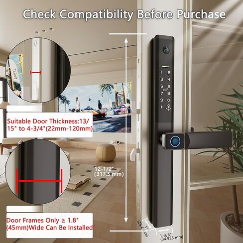 قفل باب منزلق ذكي مع مقبض دخول بدون مفتاح قفل باب منزلق مع رمز بصمة الإصبع وبطاقة RFID ولوحة مفاتيح رقمية ومفتاح تطبيق عن بعد وإطار نحيف وباب فناء مع مقبض in Kuwait