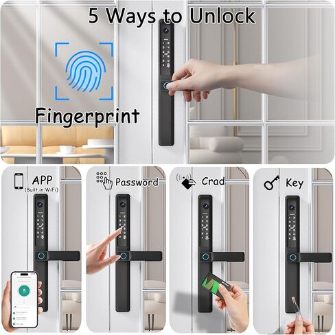قفل باب منزلق ذكي مع مقبض دخول بدون مفتاح قفل باب منزلق مع رمز بصمة الإصبع وبطاقة RFID ولوحة مفاتيح رقمية ومفتاح تطبيق عن بعد وإطار نحيف وباب فناء مع مقبض in Kuwait
