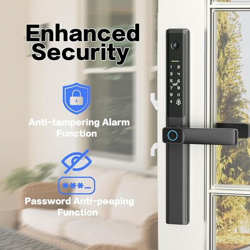 قفل باب منزلق ذكي مع مقبض دخول بدون مفتاح قفل باب منزلق مع رمز بصمة الإصبع وبطاقة RFID ولوحة مفاتيح رقمية ومفتاح تطبيق عن بعد وإطار نحيف وباب فناء مع مقبض in Kuwait