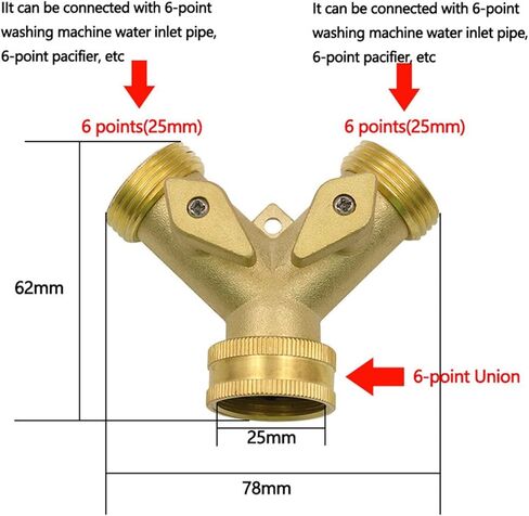 Brass Y Piece Two-Way Hose Connector Shut-Off Valve 2 Way Splitter All-Copper Garden Water Connectors Washer Adaptor Fittings in Kuwait