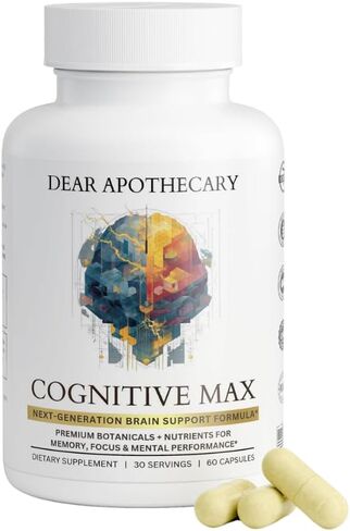 مكمل صحة الدماغ المعرفي ماكس - DMAE باكوبا الجنكة جابا فوسفاتيديل سيرين - تركيبة تغذية الدماغ مع فيتامينات DHA والمعادن المعقدة - العافية الإدراكية اليومية - نباتي - 60 كبسولة in Kuwait