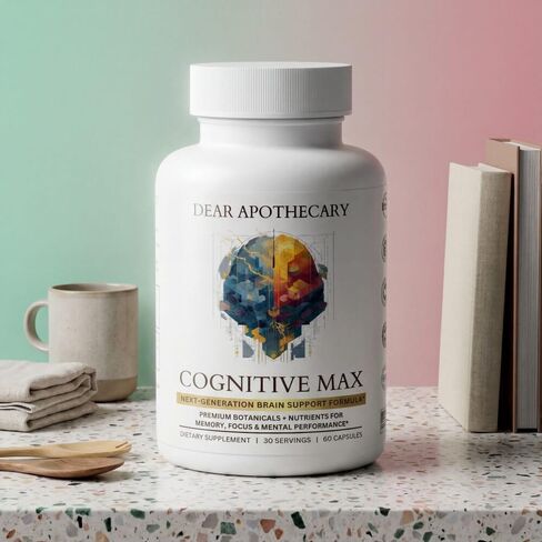 مكمل صحة الدماغ المعرفي ماكس - DMAE باكوبا الجنكة جابا فوسفاتيديل سيرين - تركيبة تغذية الدماغ مع فيتامينات DHA والمعادن المعقدة - العافية الإدراكية اليومية - نباتي - 60 كبسولة in Kuwait