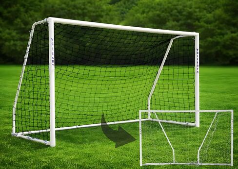 Folding Steel Soccer Goal - Flat-Fold Hinged Frame for Easy Storage, Pre-Installed Quick-Clip Net System & Black HDPE Net. Multiple Sizes (7x5, 10x6, 12x6, 16x7, 18x7) in Saudi Arabia