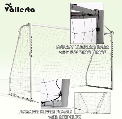 Folding Steel Soccer Goal - Flat-Fold Hinged Frame for Easy Storage, Pre-Installed Quick-Clip Net System & Black HDPE Net. Multiple Sizes (7x5, 10x6, 12x6, 16x7, 18x7) in Saudi Arabia