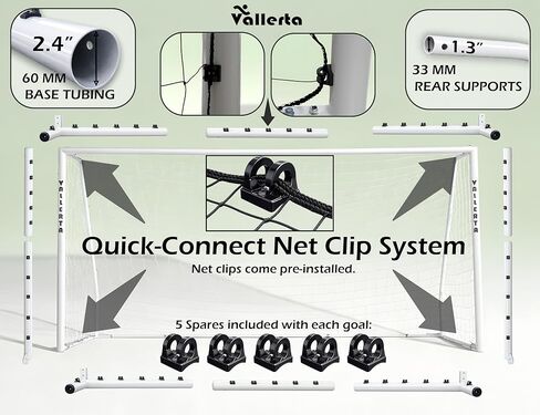 Folding Steel Soccer Goal - Flat-Fold Hinged Frame for Easy Storage, Pre-Installed Quick-Clip Net System & Black HDPE Net. Multiple Sizes (7x5, 10x6, 12x6, 16x7, 18x7) in Saudi Arabia