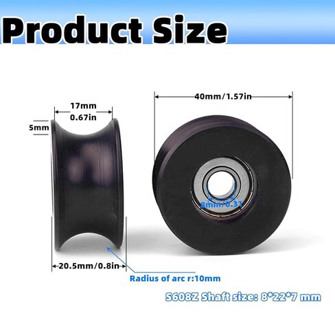 4 قطع سوداء 8 × 40 × 20 مم على شكل حرف U بكرات أخدود عميق بكرات عجلة PA مغلفة بالبلاستيك النايلون تحمل بكرة عجلة بكرة مع محامل من الفولاذ المقاوم للصدأ S608Z in Kuwait