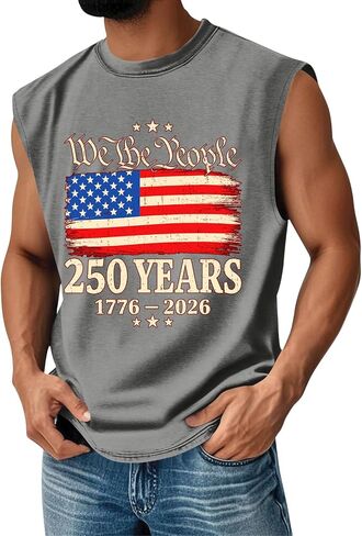 Men's American Flag Tank Tops for Men, USA Patriotic Shirt, Sleeveless Crewneck Tee Shirts Large, S-3XL in Kuwait