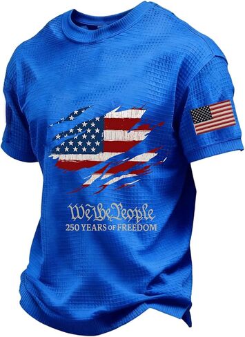Men's 4Th of July Shirt 250 Years American Anniversary Waffle Shirt Flag Graphic Tee Tops, M-3XL in Saudi Arabia
