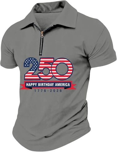 Men's Casual US 250th Anniversary Short Sleeve Half Zip Shirt 250 Years Patriotic Polo Shirts, M-3XL in Saudi Arabia